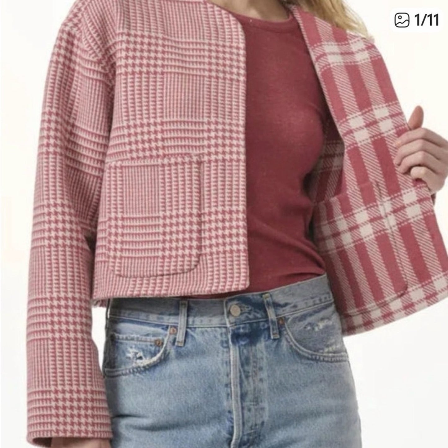 Splendid Reversible Tiffany Plaid 
Jacket - Pink/Cream - Snap Front -Size XS NWT