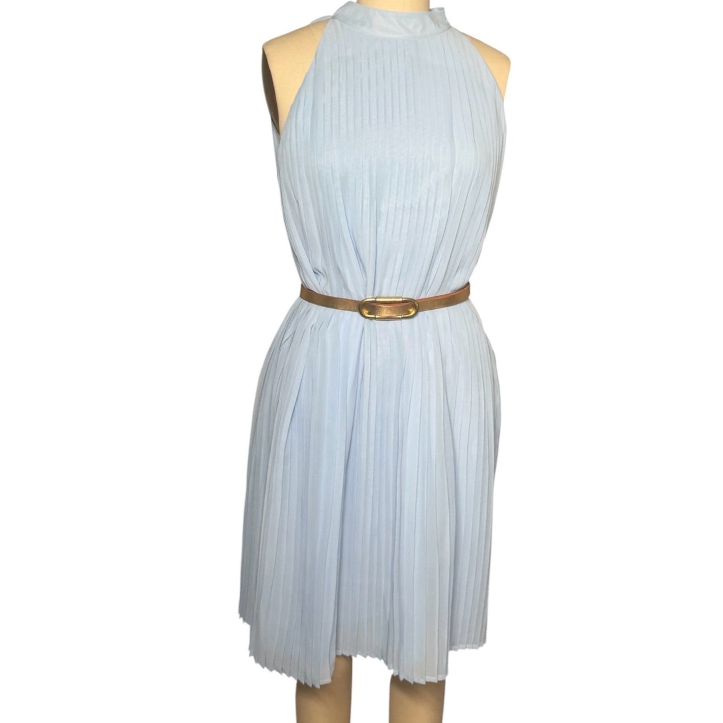 NWT Hermoza Corinne Pleated Halter Shift Dress | Blue Moon | Medium | MSRP $258