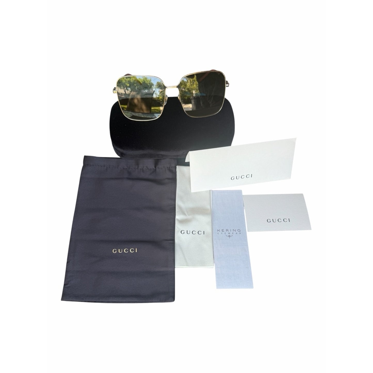 NWT Gucci GG0438S Gold Metal Square Sunglasses Grey Lens 60□17-140 Made in Italy