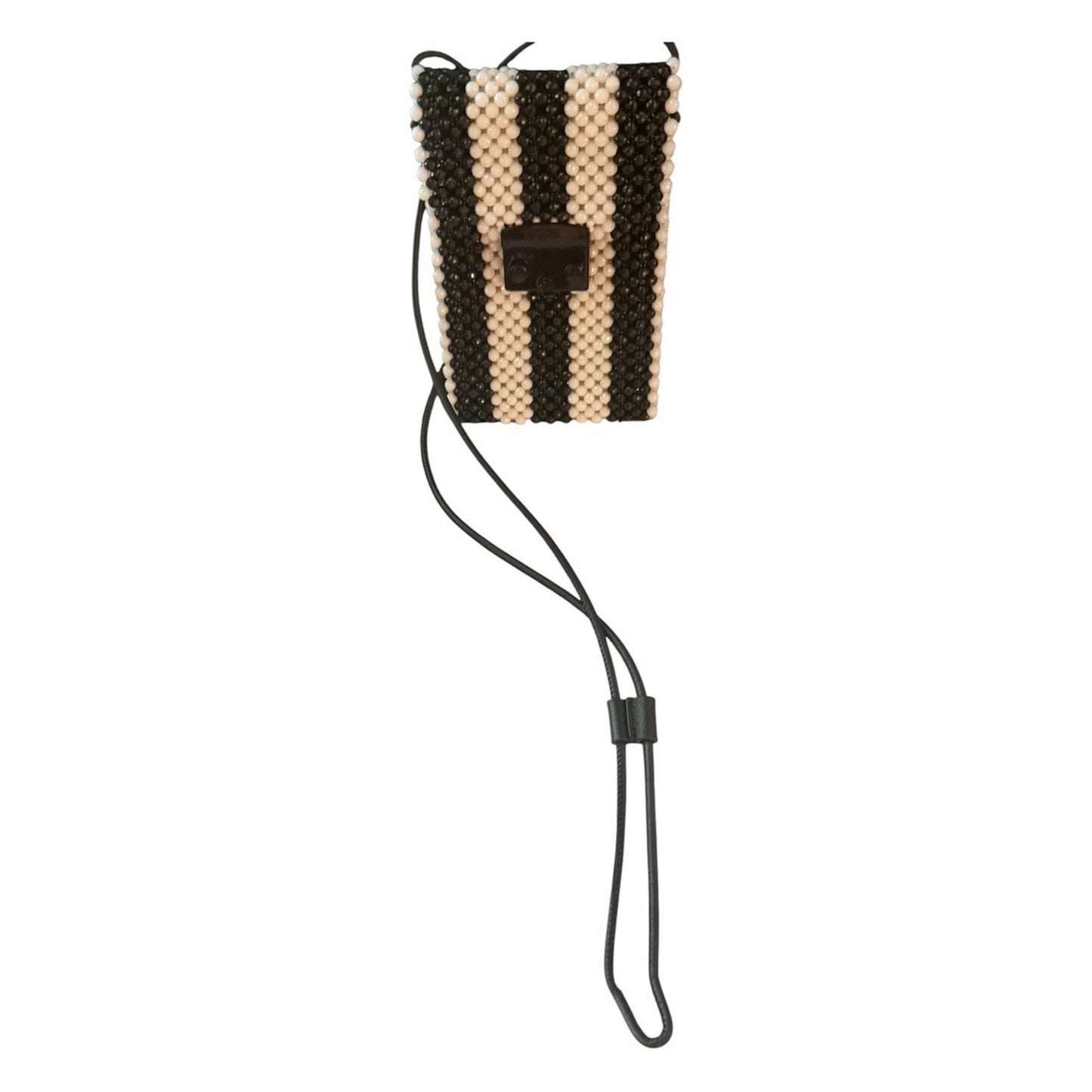 Furla Beaded Phone Crossbody Bag Black & Ivory Mini Pouch Italy