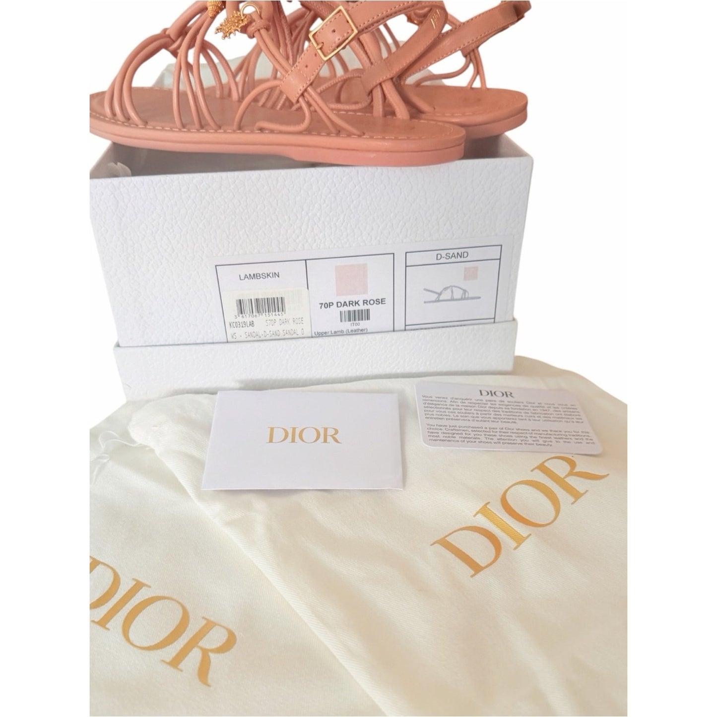 Christian Dior Lambskin Charm Sandals Dark Rose 35.5 NIB