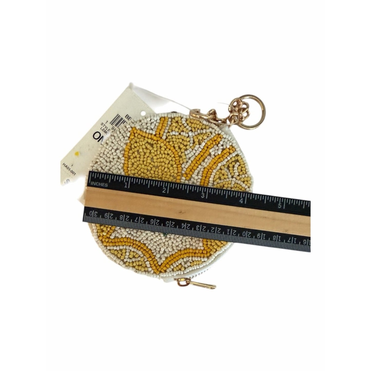 Beaded Lemon Coin Purse Round Zip Pouch Keychain Wristlet Style NWT Summer