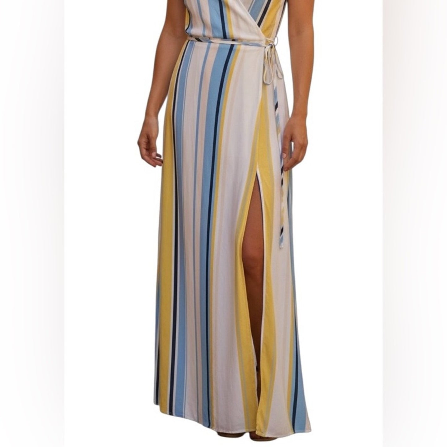 Anthropologie Rush Hour Maxi Wrap Dress Multi Color Stripe Women's Large NWT