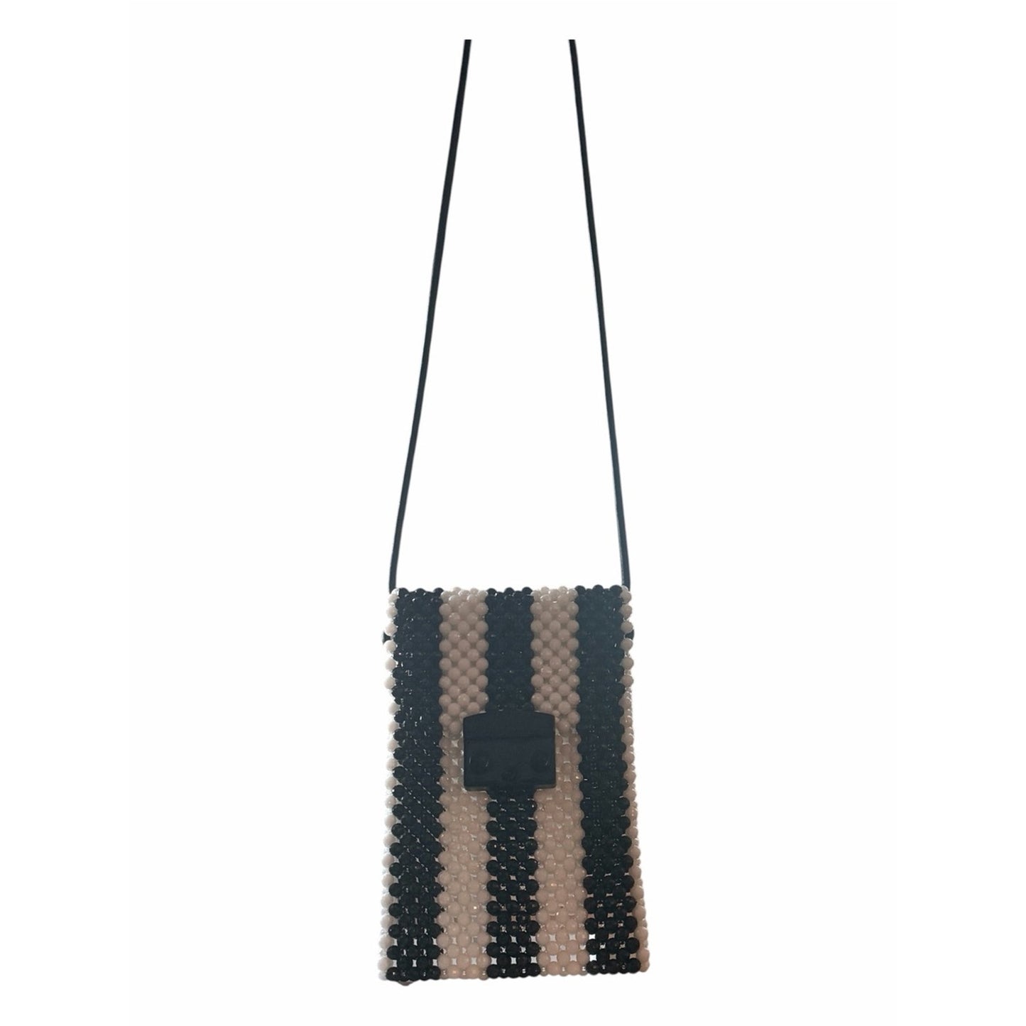 Furla Beaded Phone Crossbody Bag Black & Ivory Mini Pouch Italy