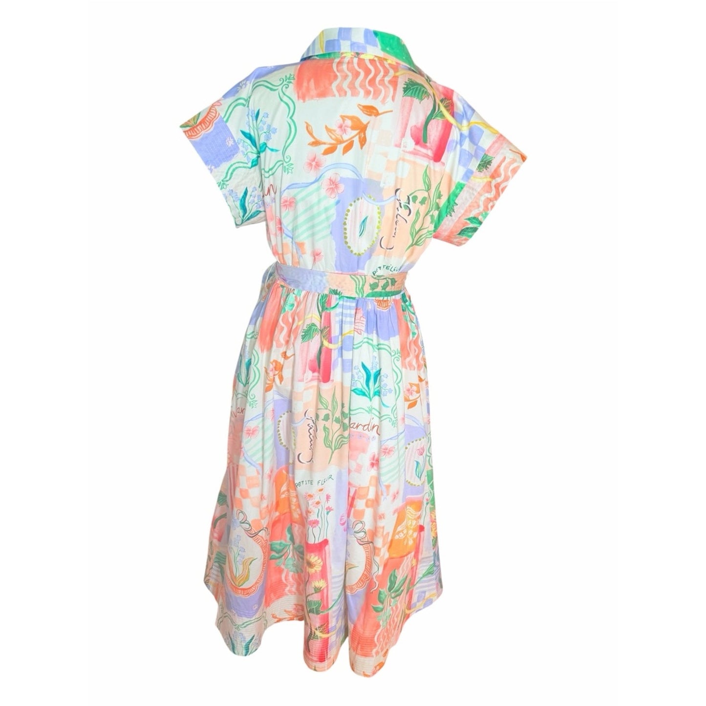 Prosperina Savannah Peach Multi Floral Cotton Midi Shirt Dress NWT M