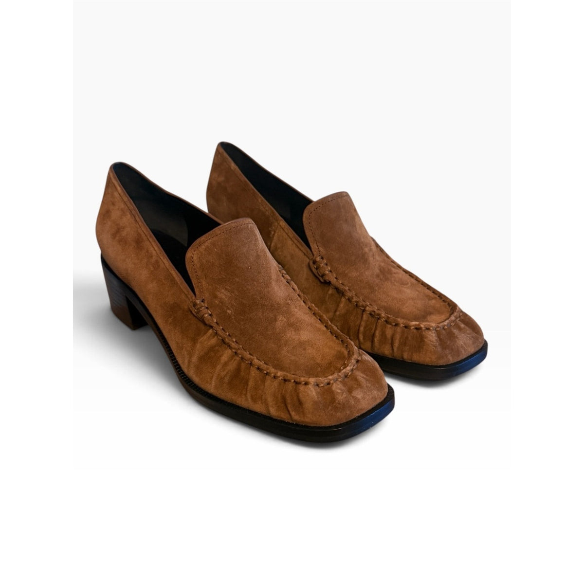 Vince Larose Suede Heeled Loafers Elm Wood Brown Women’s Size 10 NIB