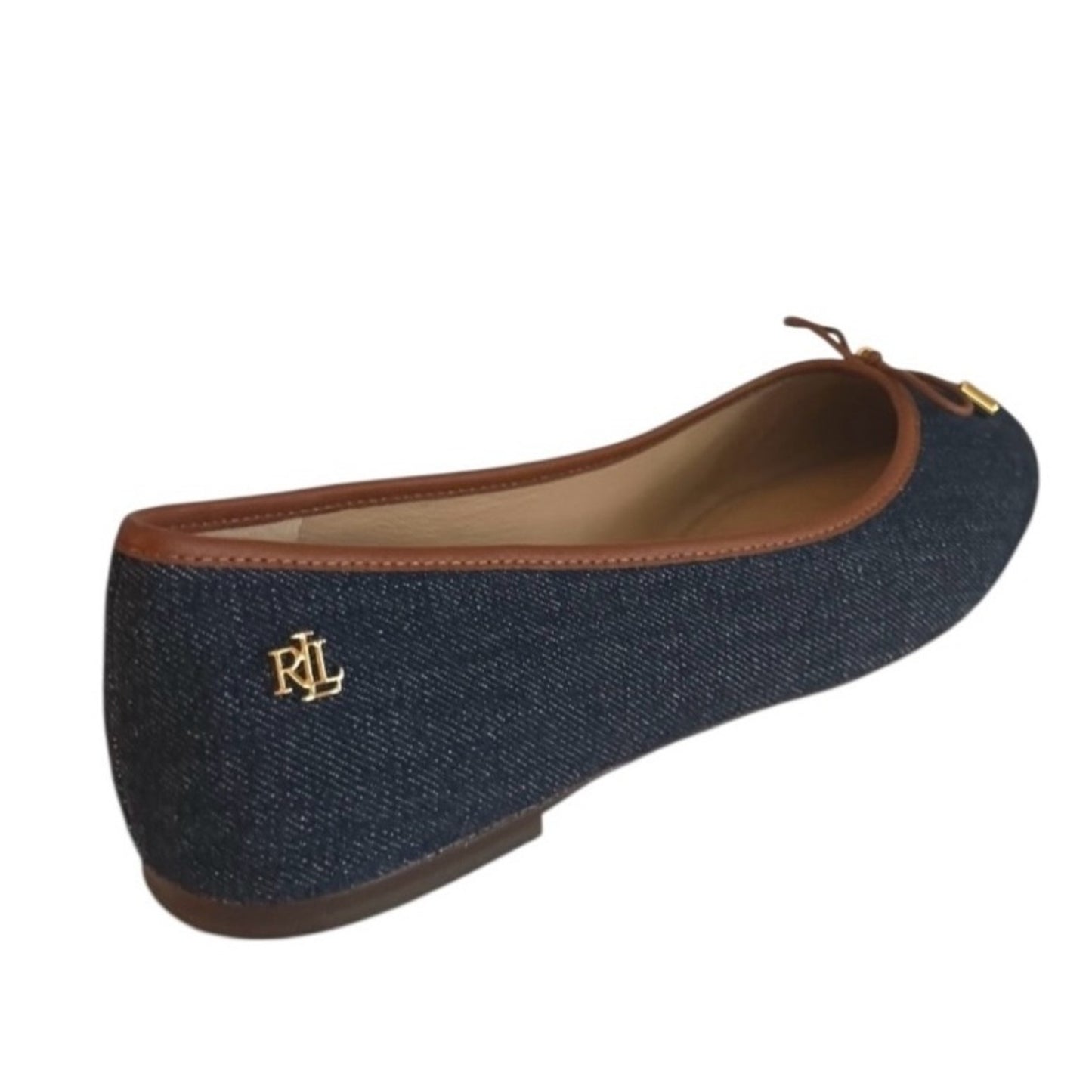 Lauren Ralph Lauren Jayna Denim Ballet Flats Vayra Wash Bow Logo NIB Size 7.5B