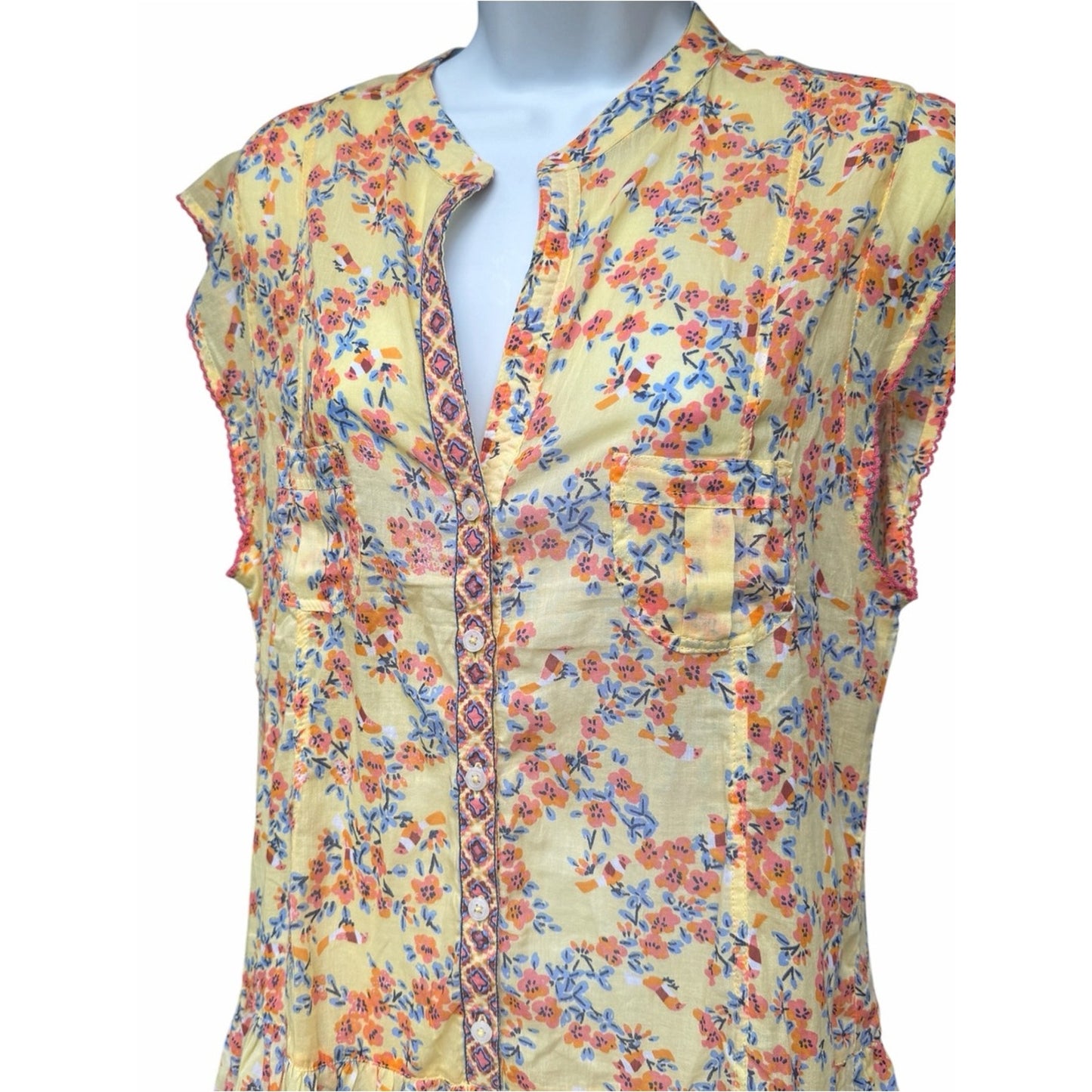 Poupette St. Barth Amora Drop Waist Cotton Mini Dress NWT Yellow Kookoo Bird M
