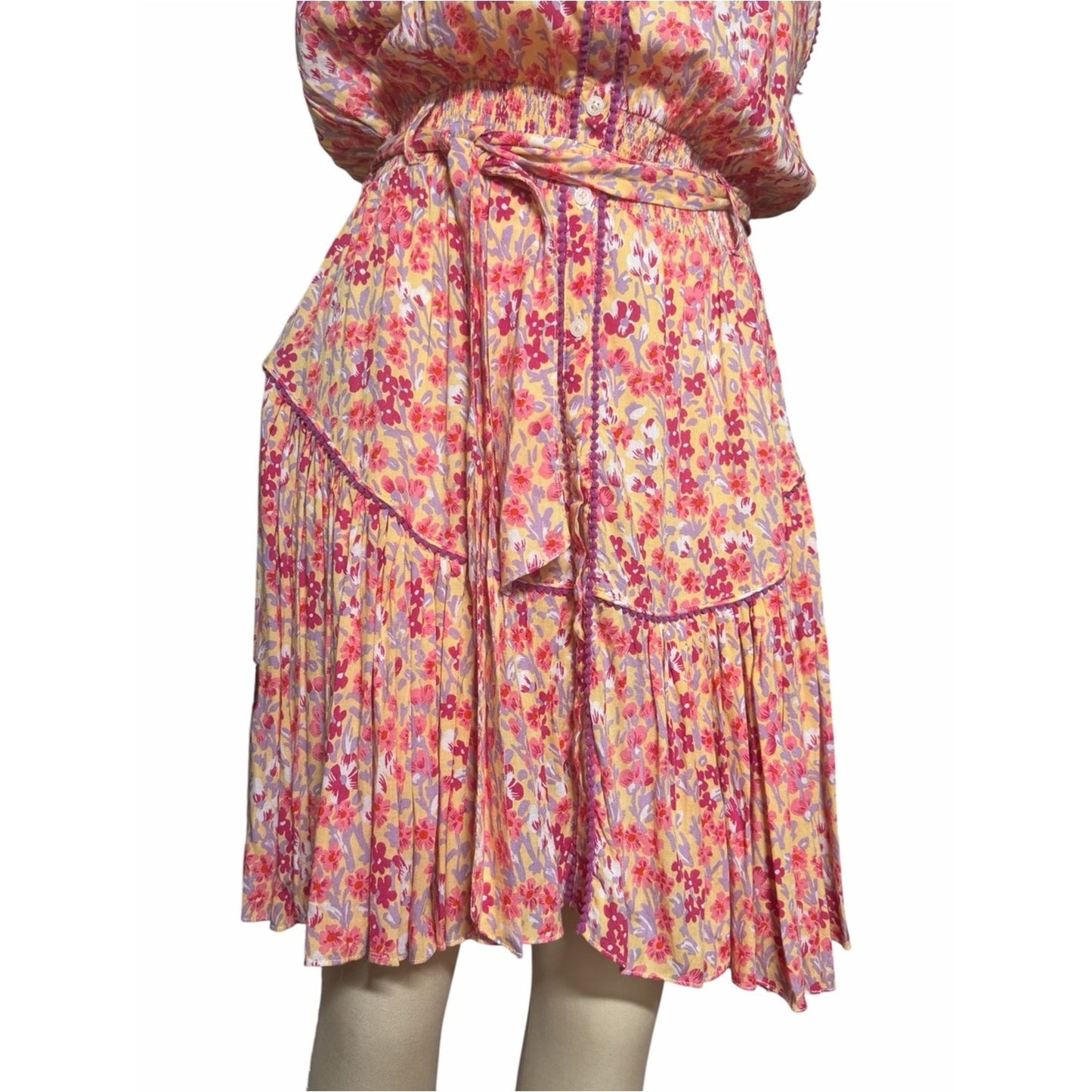 Poupette St Barth Margo Lace Mini Dress Purple Daffodil Floral Size L NWT