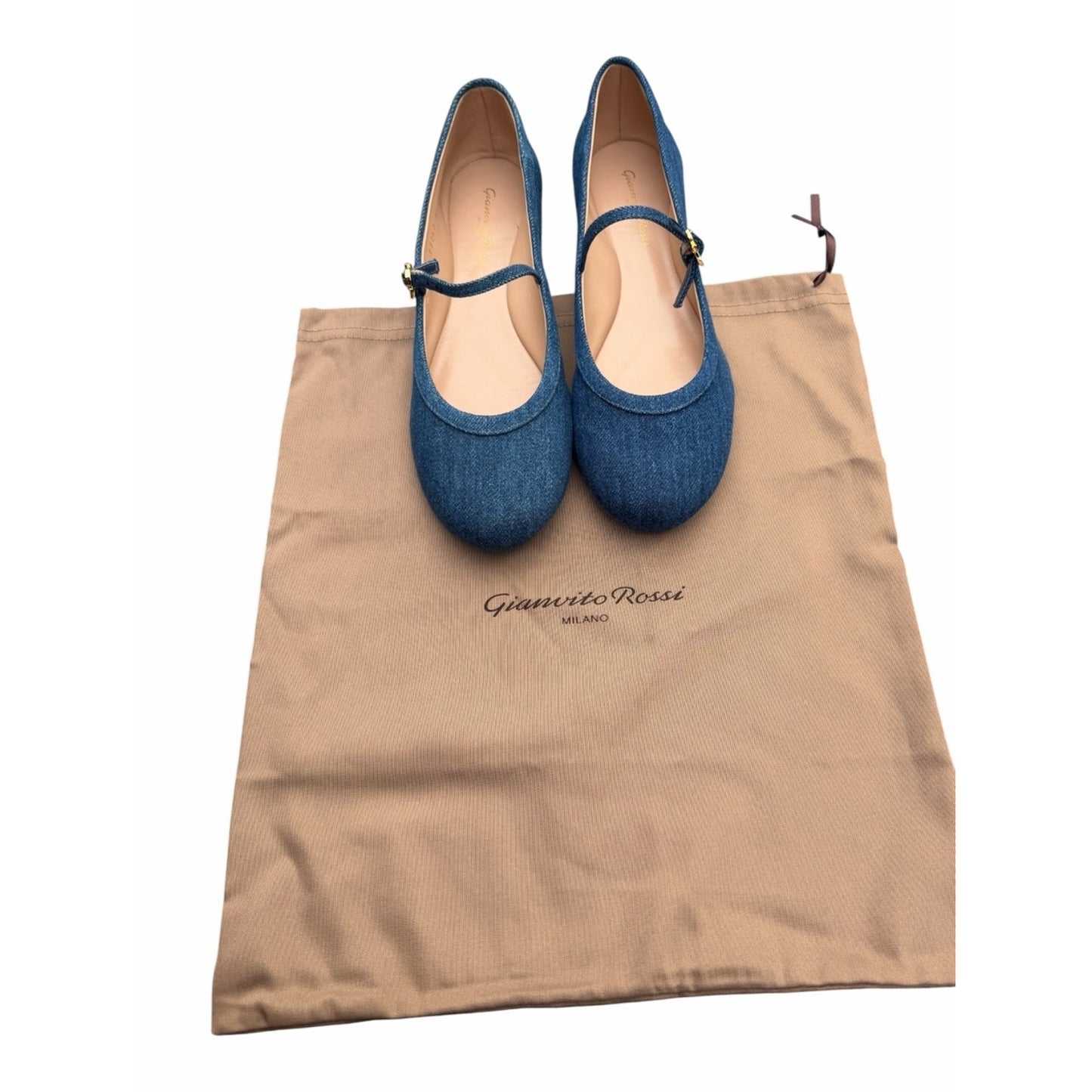 Gianvito Rossi Carla Denim Mary Jane Ballet Flats Blue Denim Size EU 38 New With Box