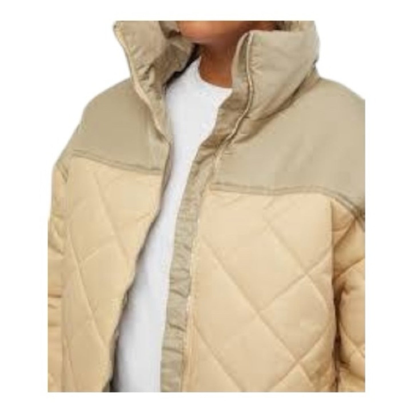 We Wore What Puffer Jacket in Beige/ Sage Color Blocked Women's Size XS NWT
