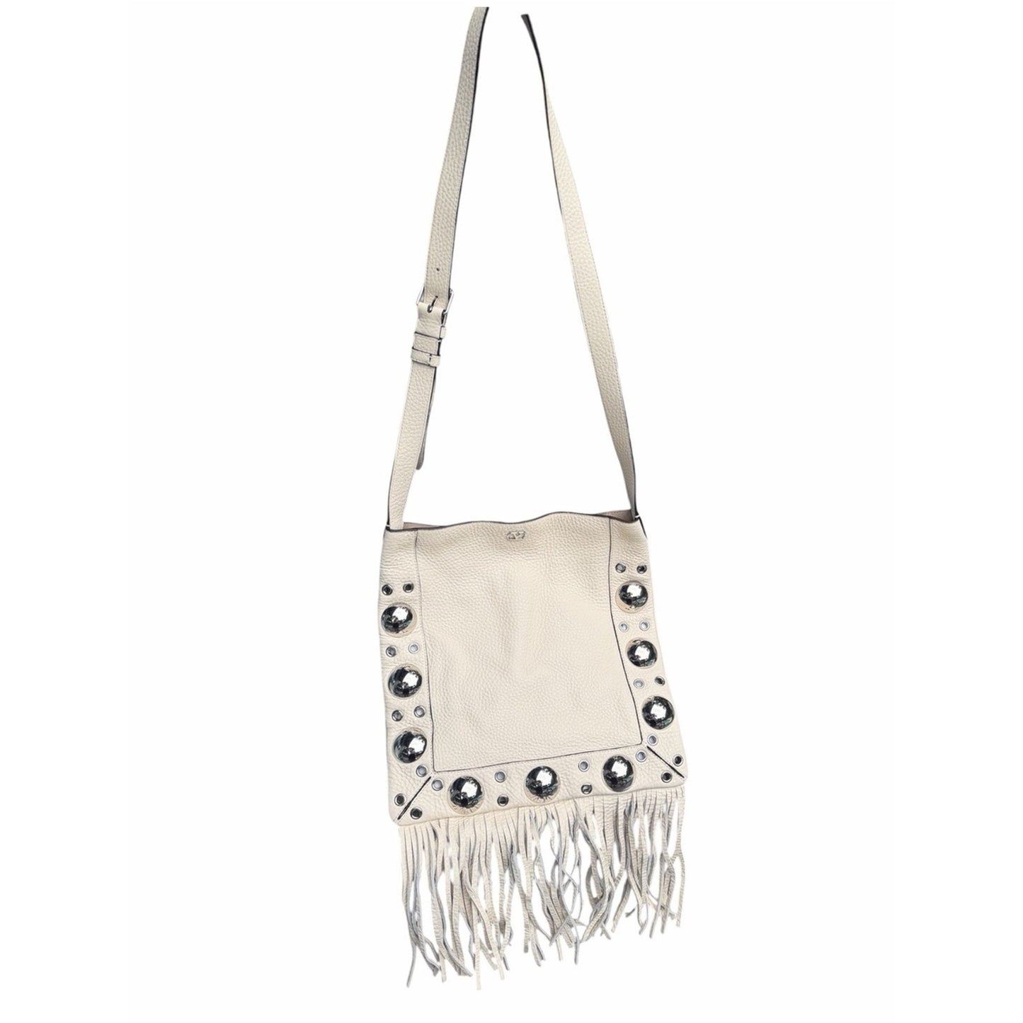VALENTINO GARAVANI NELCOTE Ivory Leather Fringe Studded Shoulder Bag NWT