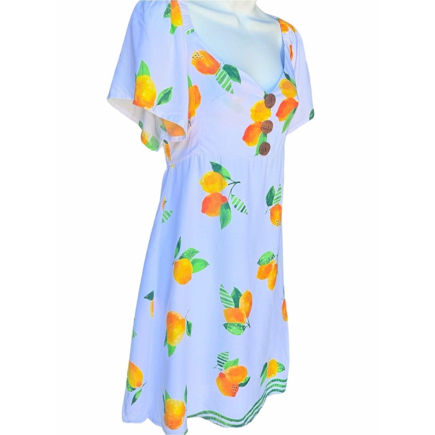 Tiare Hawaii Lemon Citrus Print Mini Dress White NWT Medium