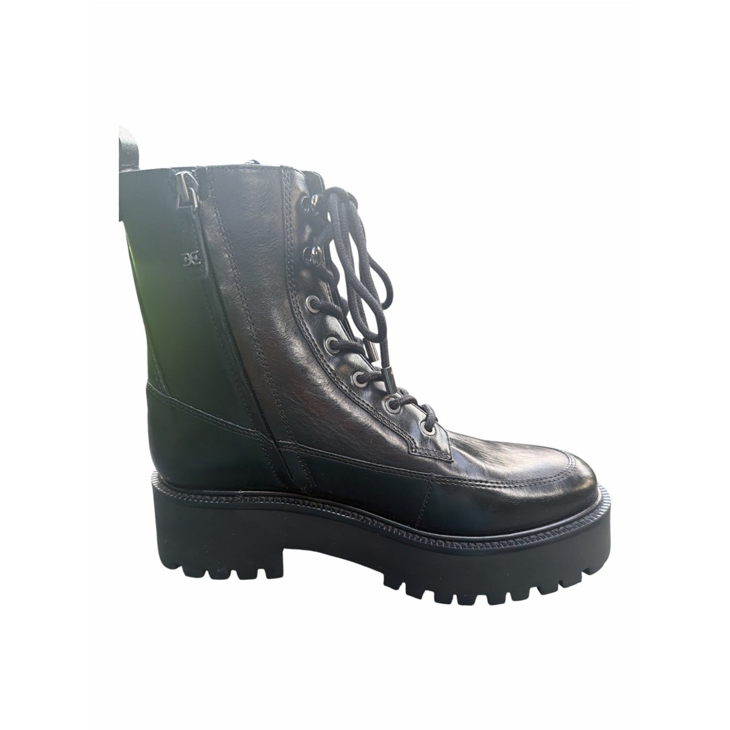 Sam Edelman Elliott Black Leather Platform Combat Boots Lug Sole NIB Size 8