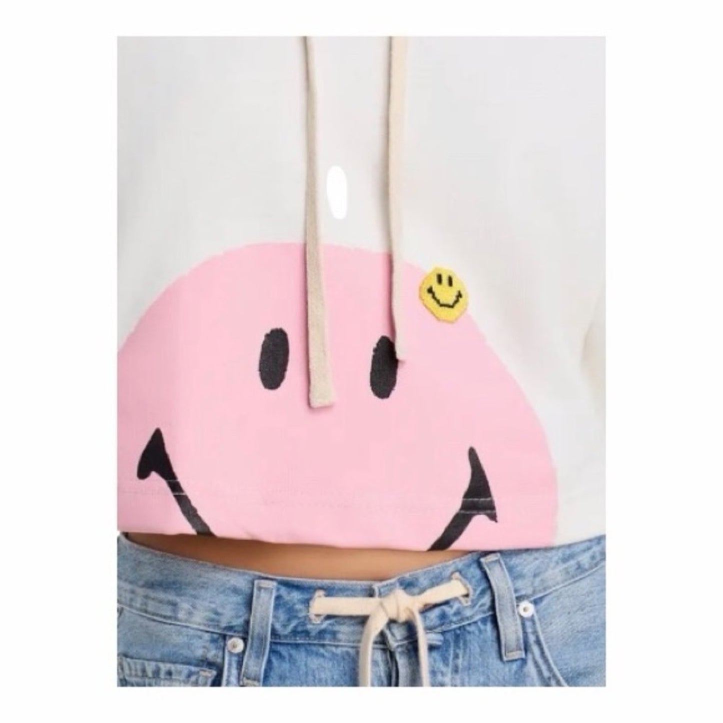 Joshua Sanders White Hoodie with Pink Smiley Face