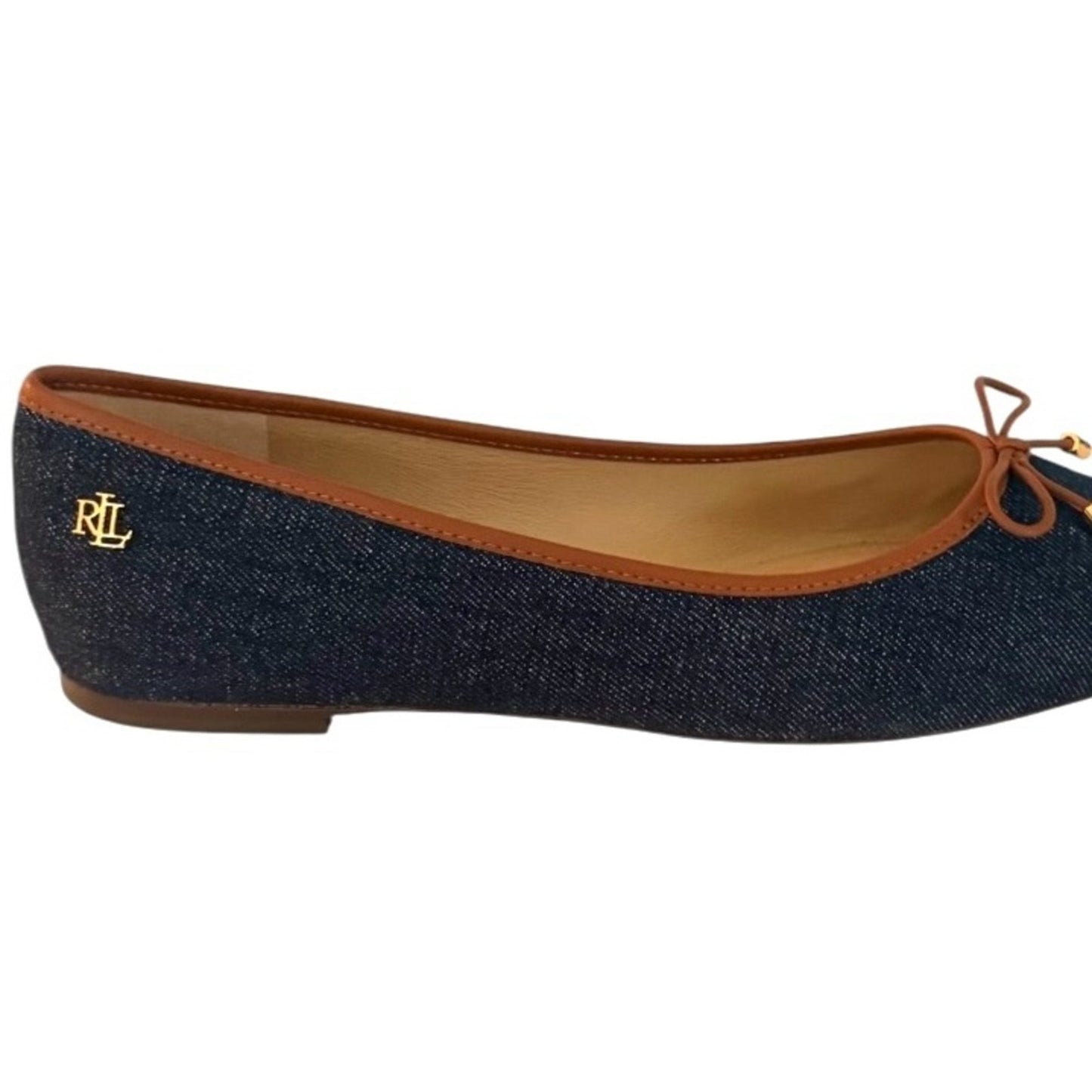 Lauren Ralph Lauren Jayna Denim Ballet Flats Vayra Wash Bow Logo NIB Size 7.5B
