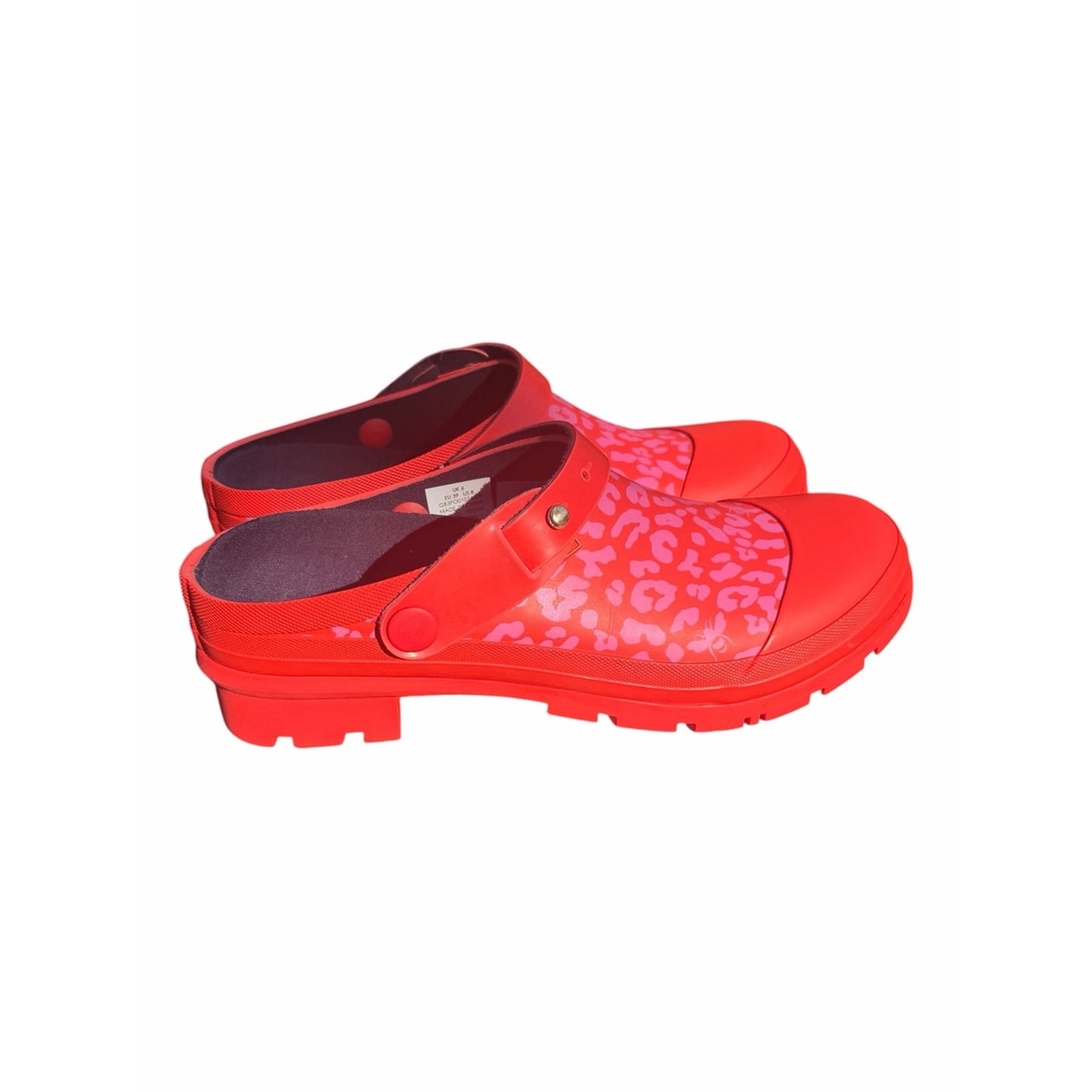 Joules Welly Clog Red Leopard Print Rain Garden Clogs NWT Size 8