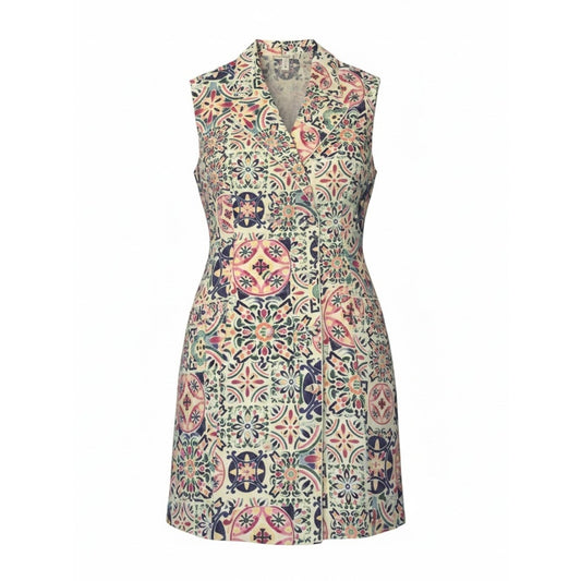 Hermoza Martina Dress NWT Large Mosaico Tile Print Sleeveless Blazer Vest Dress