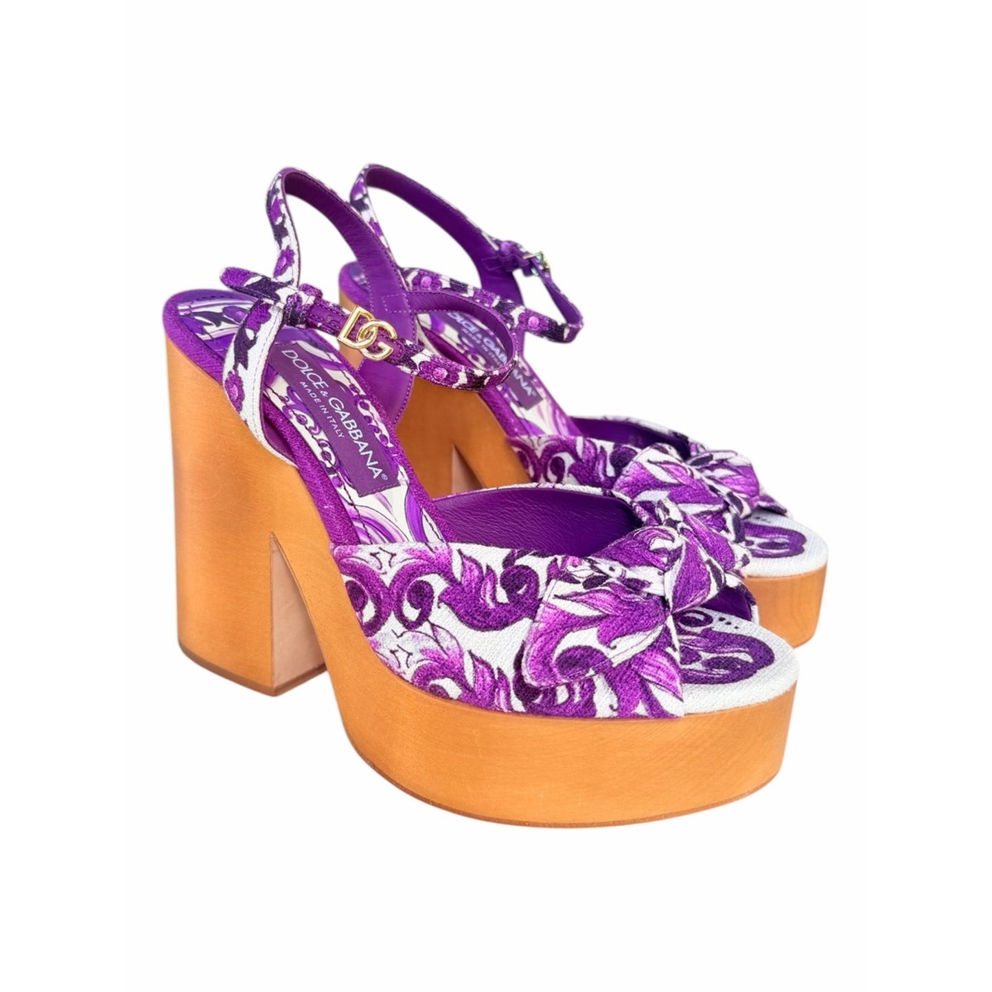 Dolce & Gabbana 70s Maiolica Purple Platform Sandals Heels 39 NIB