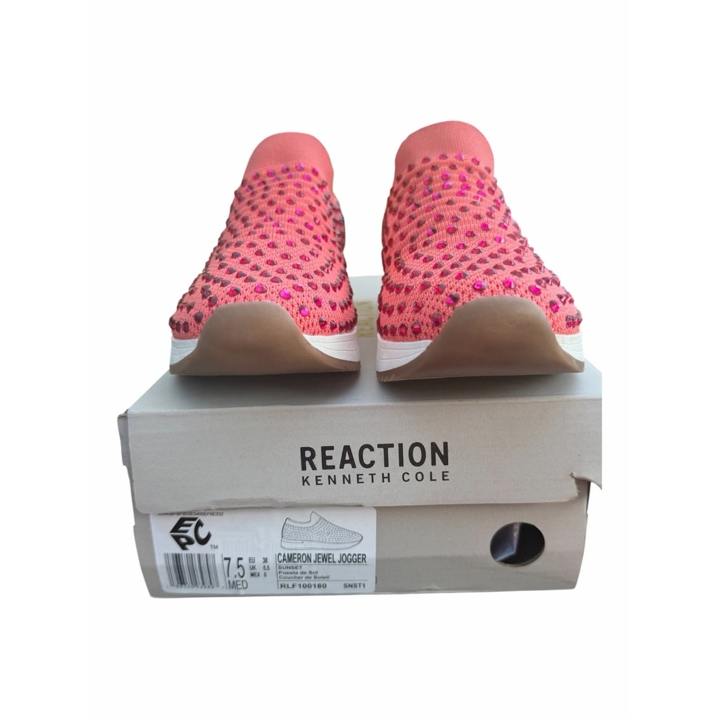 Kenneth Cole Reaction Cameron Jewel Jogger Rhinestone Knit Sneakers Pink 7.5