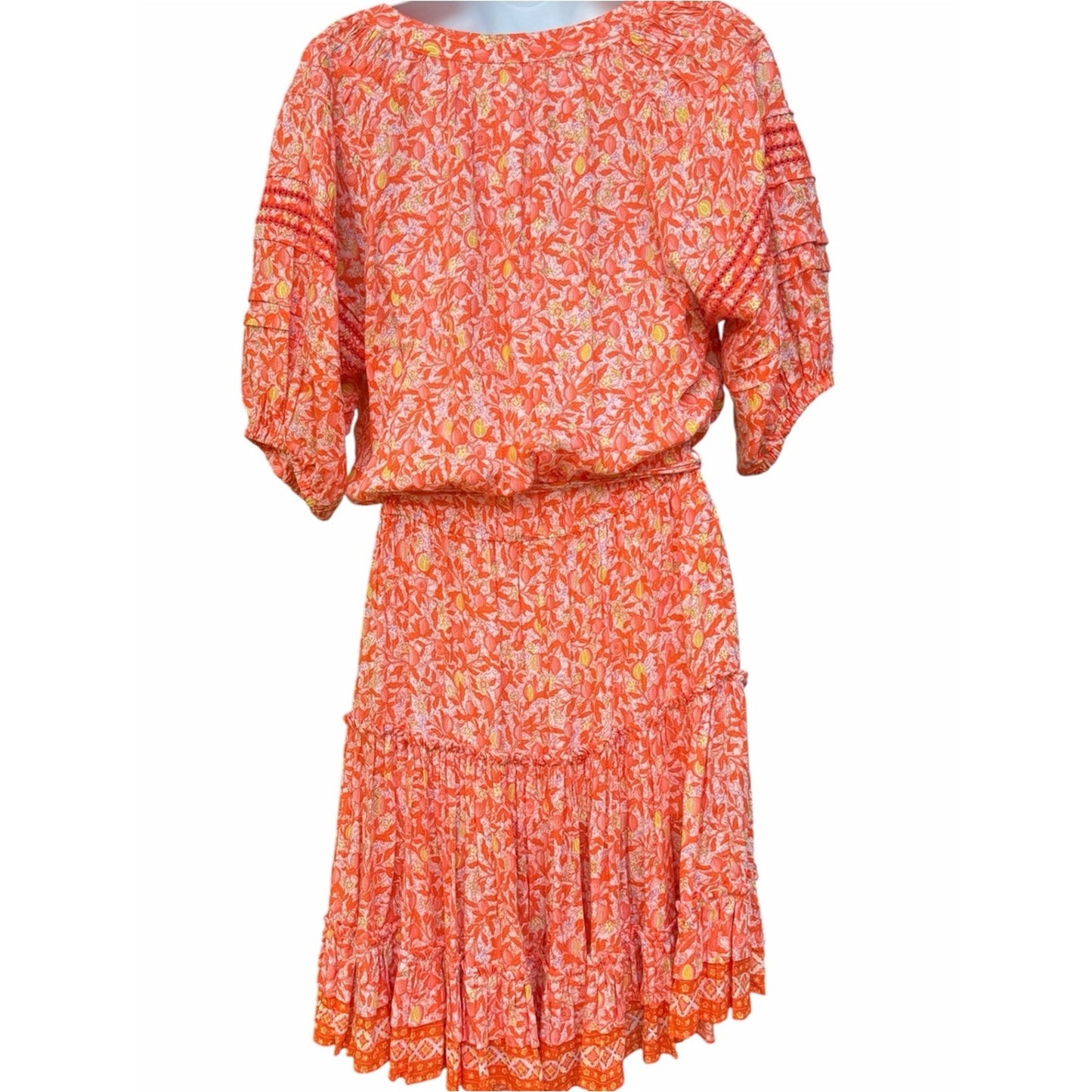 POUPETTE ST BARTH Bona V Mini Dress Orange Lemon Print NWT Size Medium