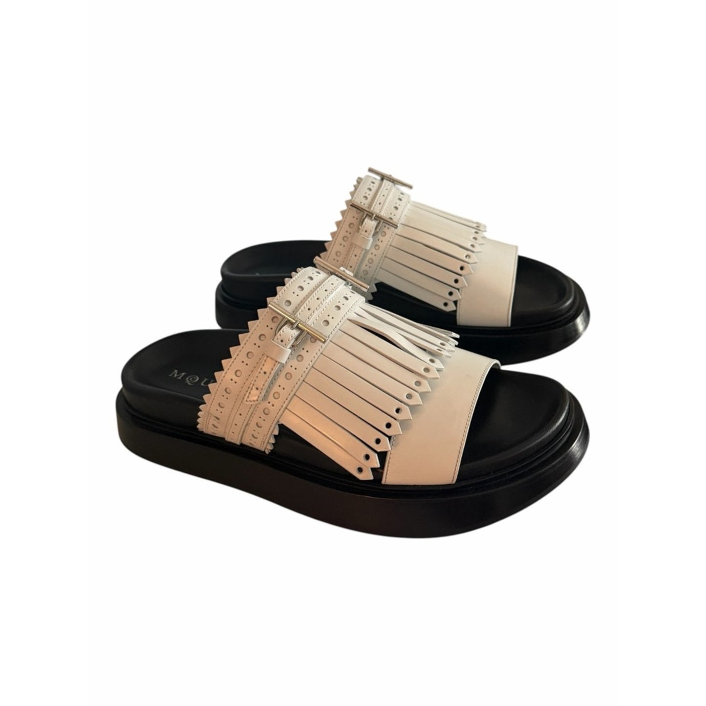 Alexander McQueen Fringe Slide Sandals White Silver Leather EU 39 NIB MSRP $990