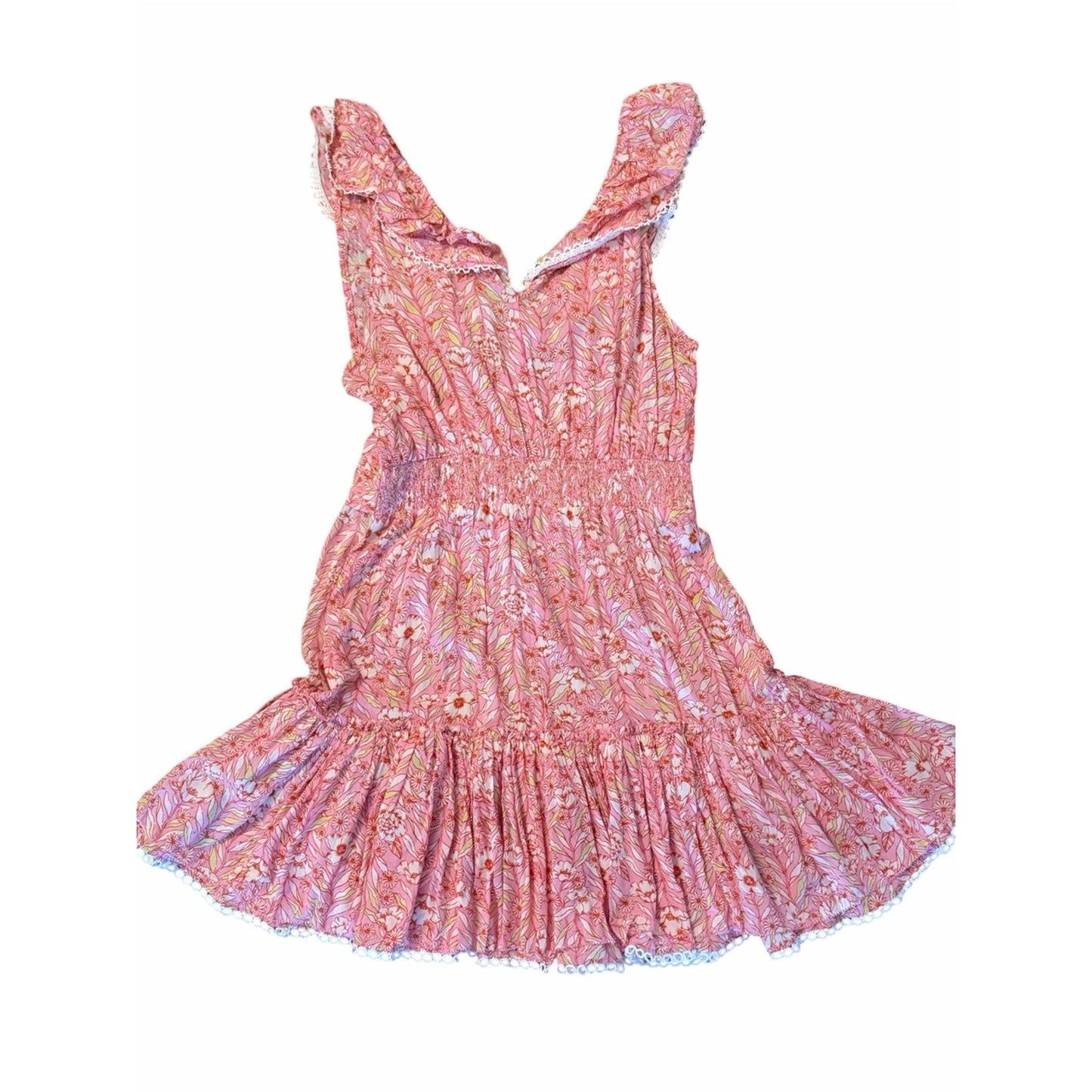 Poupette St. Barth Bruna V Mini Dress – Pink Garland Flowers – Size Large
