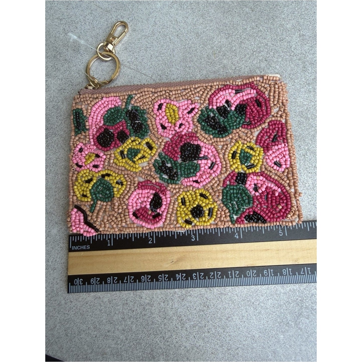 ON 34TH Whimsical Floral Beaded Coin Purse Keychain Wallet Bag Charm