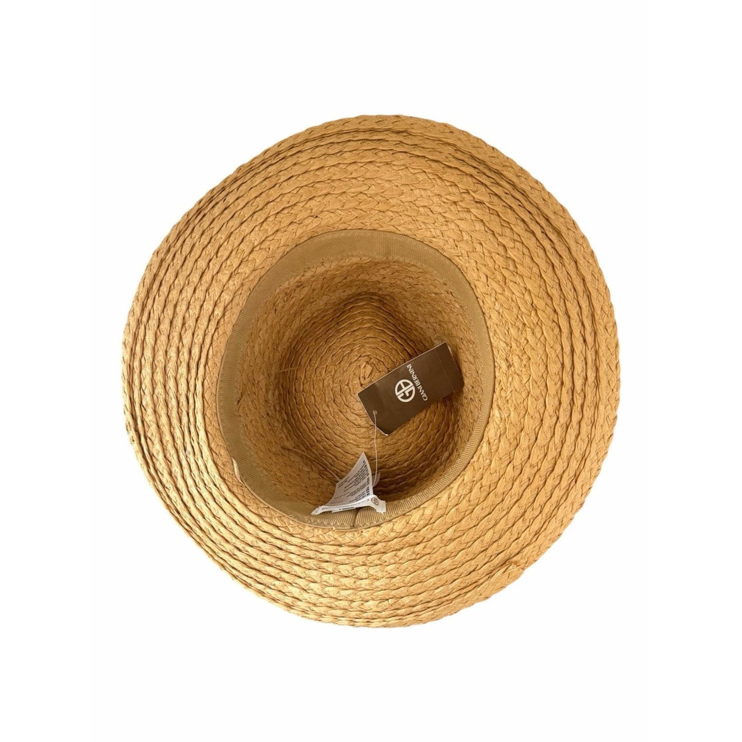 Gianni Bernini Straw Boater Hat NWT Camel Ribbon Resort Coastal Chic