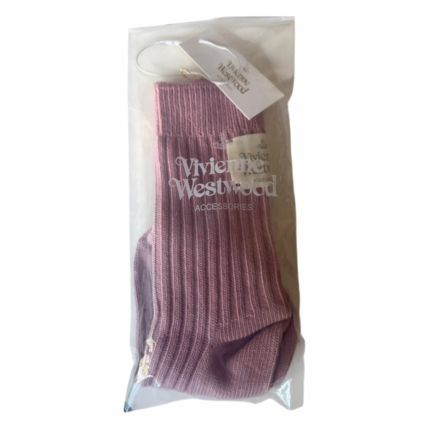 Vivienne Westwood Ribbed Crew Socks NWT Designer Mauve Women’s Socks Size 6-8.5