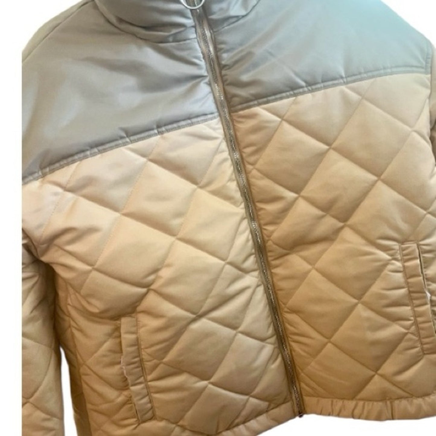 We Wore What Puffer Jacket in Beige/ Sage Color Blocked Women's Size XS NWT