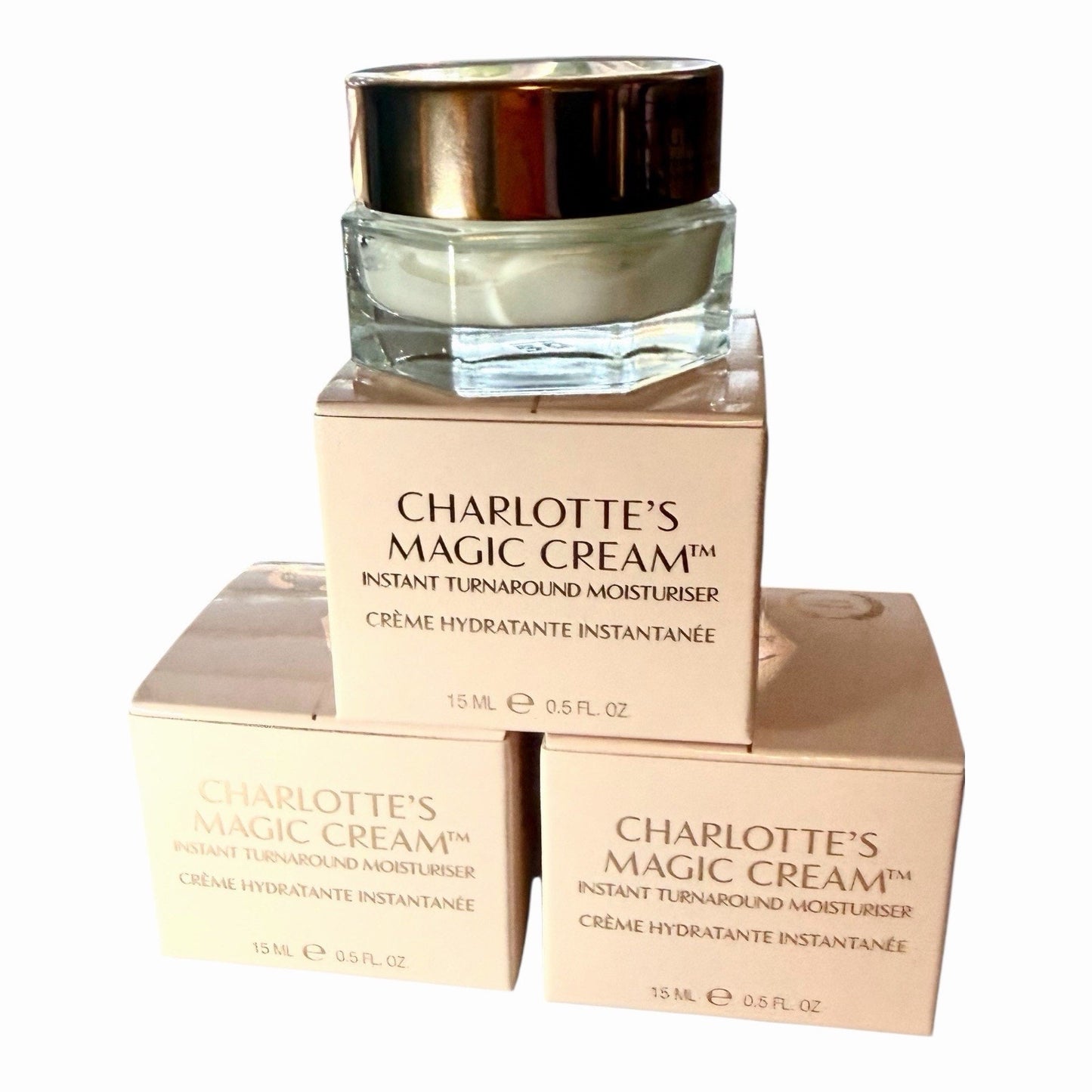 Charlotte Tilbury Magic Cream 3 Jars 15 ML each Total of 34 ML / 1.52 oz New Box
