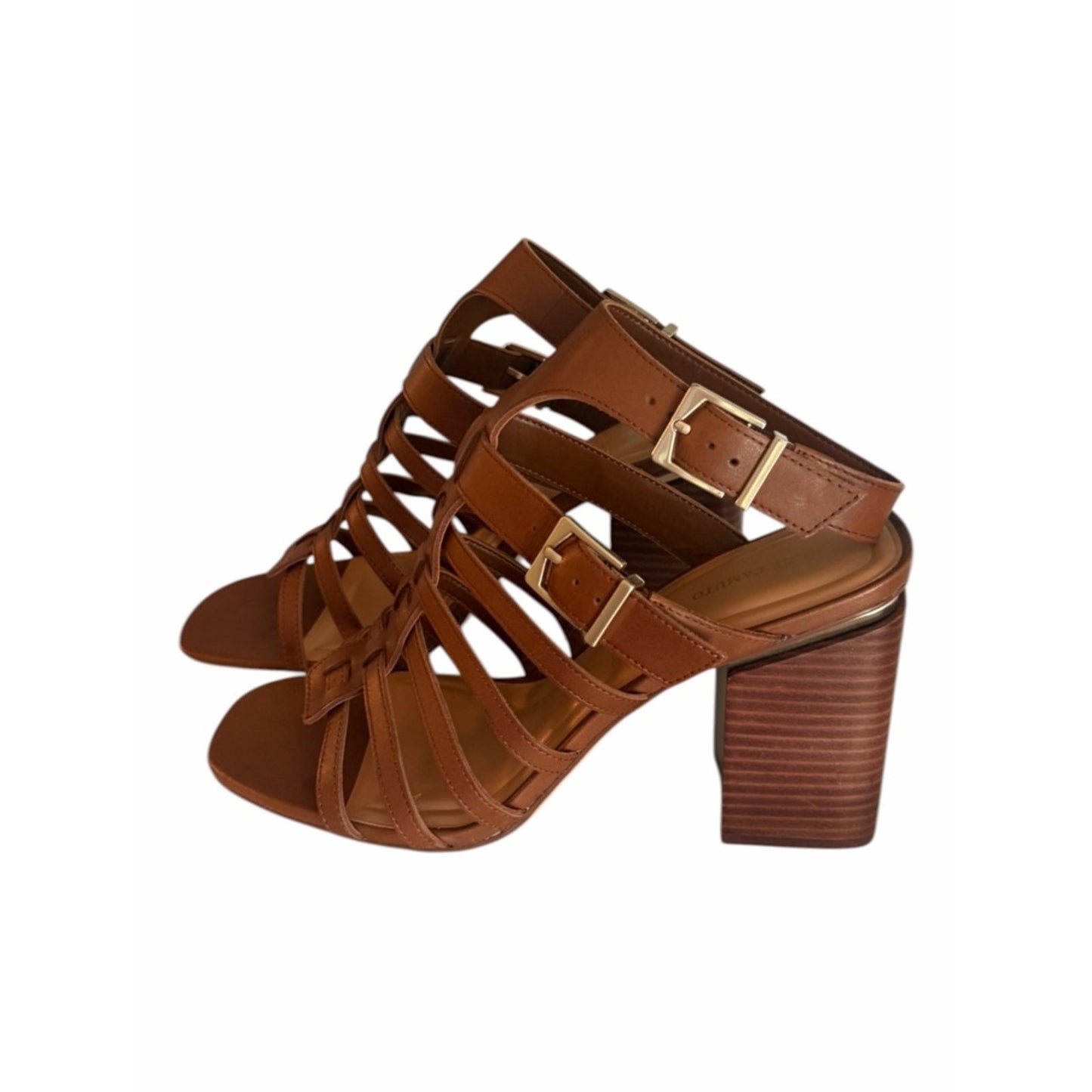 Vince Camuto Hicheny Leather Gladiator Sandals Brown, Block Heel Size 12 NIB