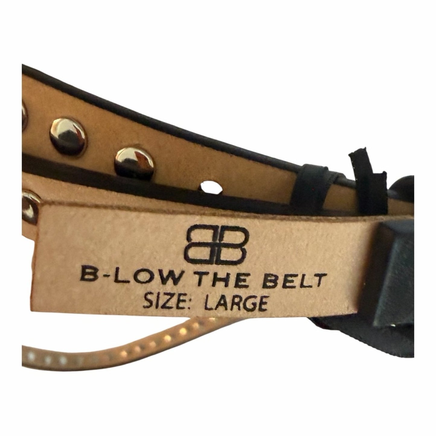 B-Low The Belt Liz Studded Leather Belt Black Silver Size L - 35–38 Waist NWT