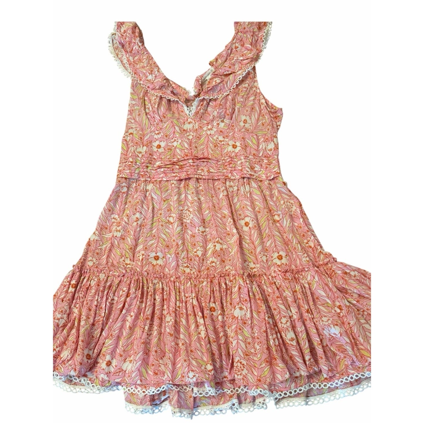 Poupette St. Barth Bruna V Mini Dress – Pink Garland Flowers – Size Large