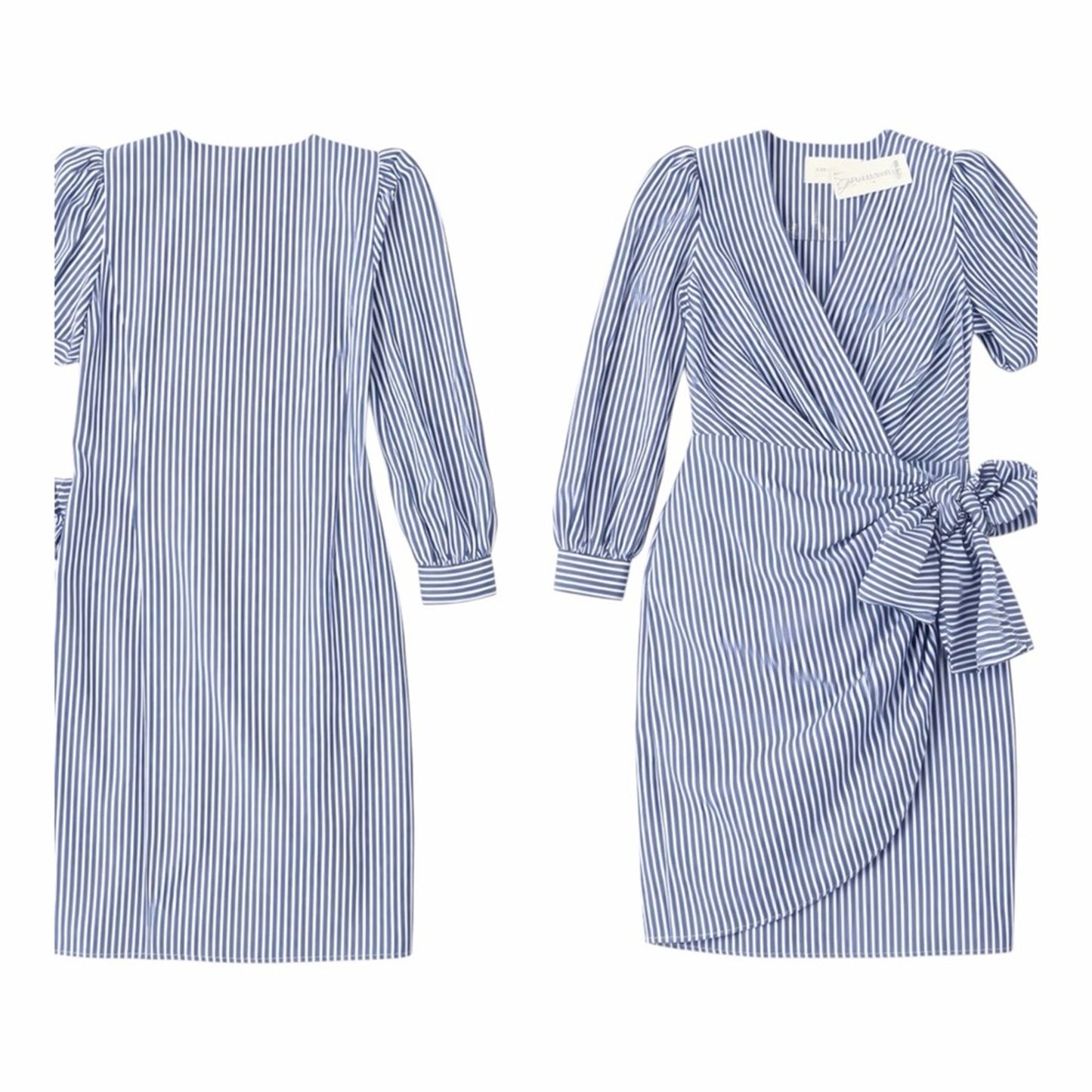 Etcetera Blue White Stripe Wrap Dress Size 10 Knee Length Coastal Preppy NWT