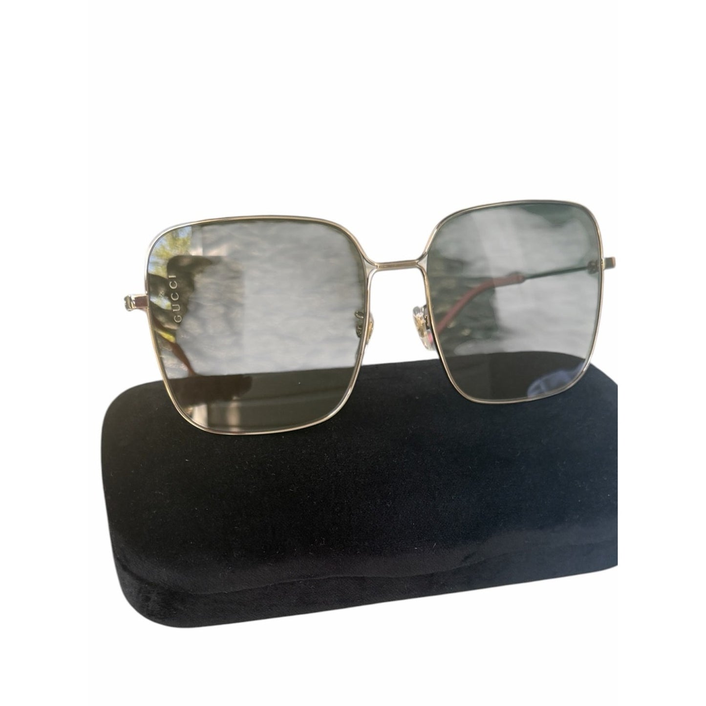 NWT Gucci GG0438S Gold Metal Square Sunglasses Grey Lens 60□17-140 Made in Italy