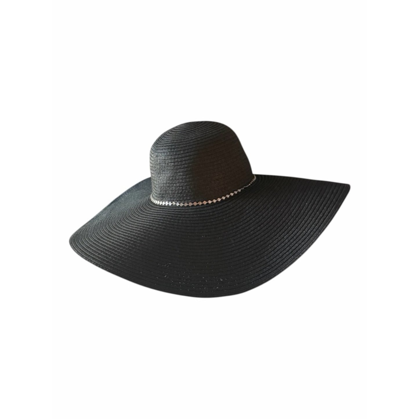 Black Floppy Sun Hat W/Seashell Trim Wide Brim INC Coastal Grandma NWT