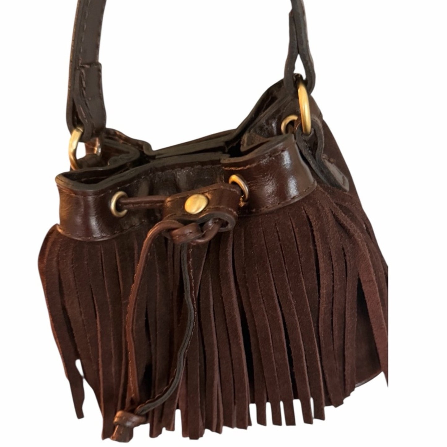 Patricia Nash Mini Elisa Fringe Bucket Bag NWT | Coastal Cowgirl Brown Leather