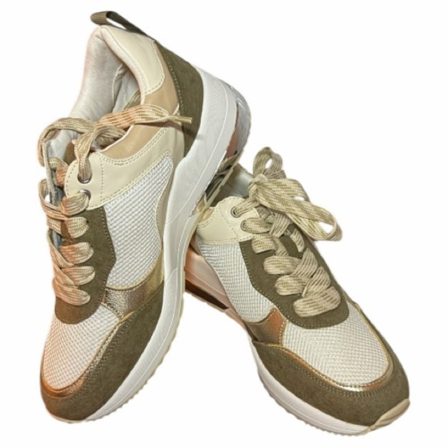 NIB J/Slides Khaki/Gold BEBE Sneaker Women’s Size 8