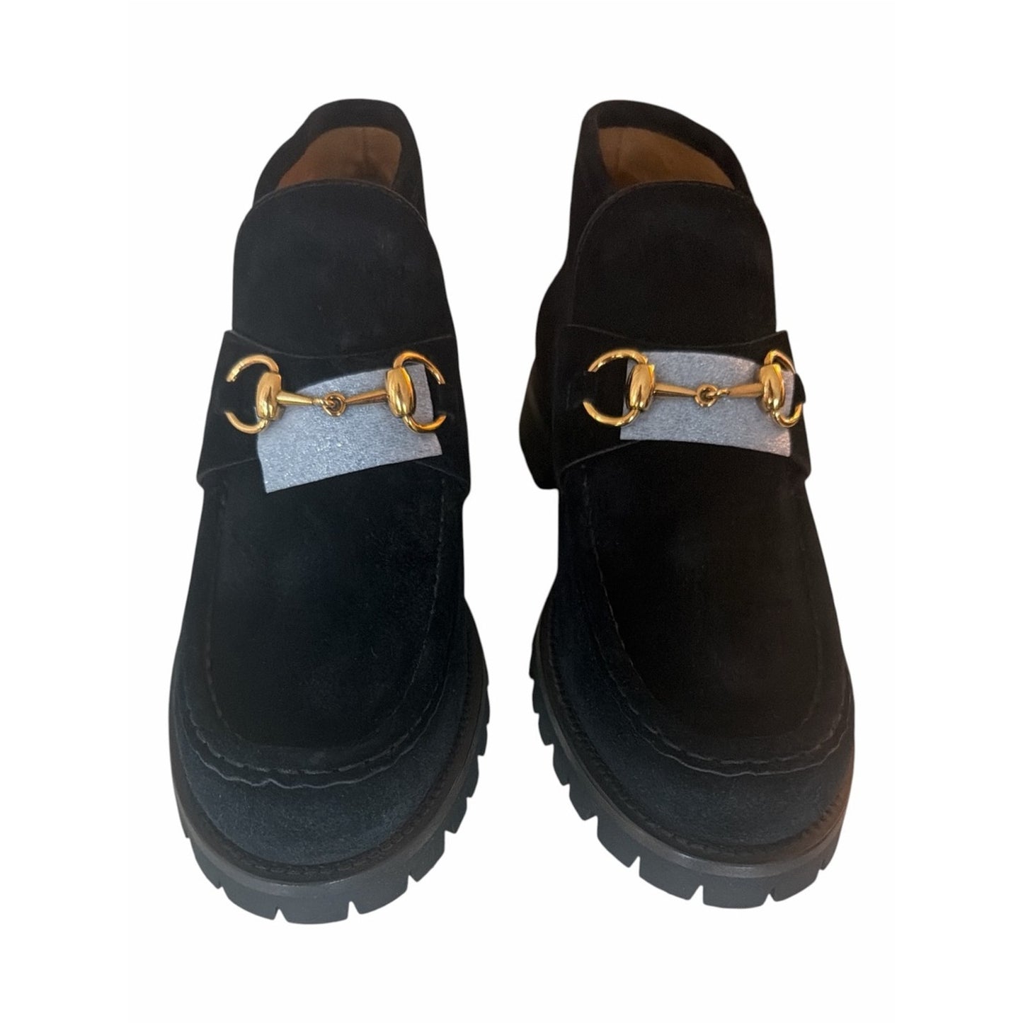 Gucci Horsebit Black Suede Lug Sole Ankle Boots Size 40 NIB