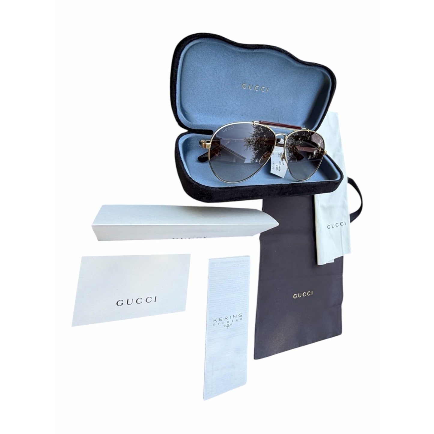 NWT Gucci GG1287S Gold Aviator Sunglasses 57□16-150 MSRP $505 Complete Set