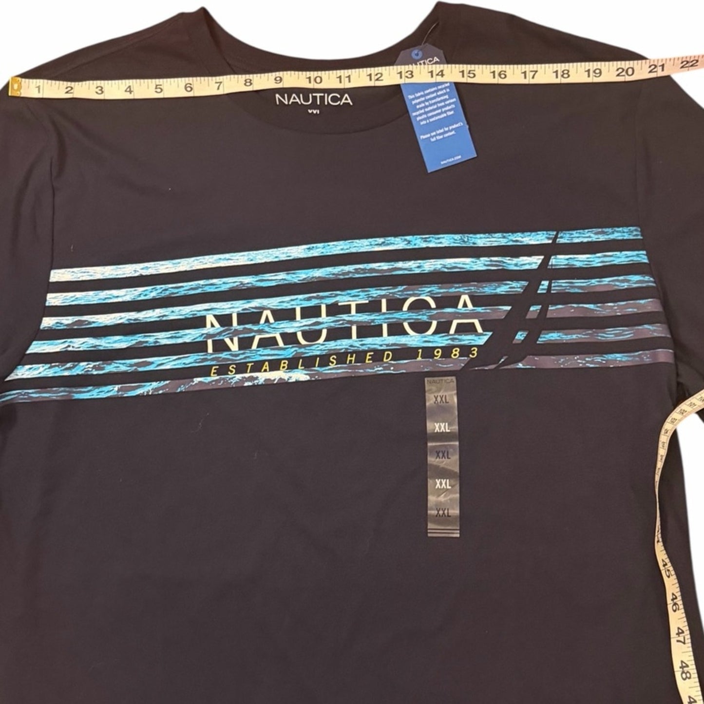 Men's New Nautica XXL Long Sleeve Graphic Tee Navy Blue