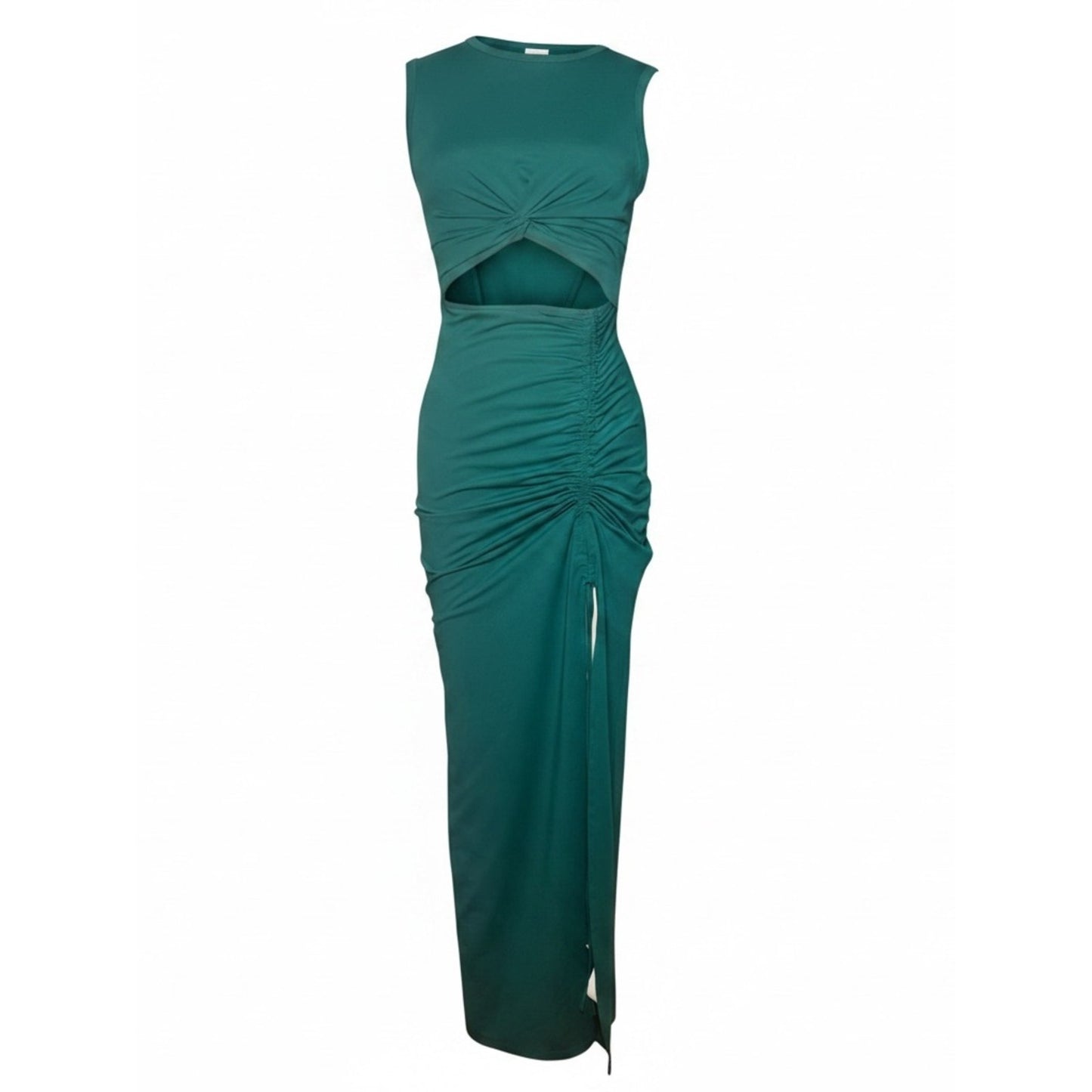 Halara Rainforest Green Cutout Ruched Drawstring Maxi Dress Size S