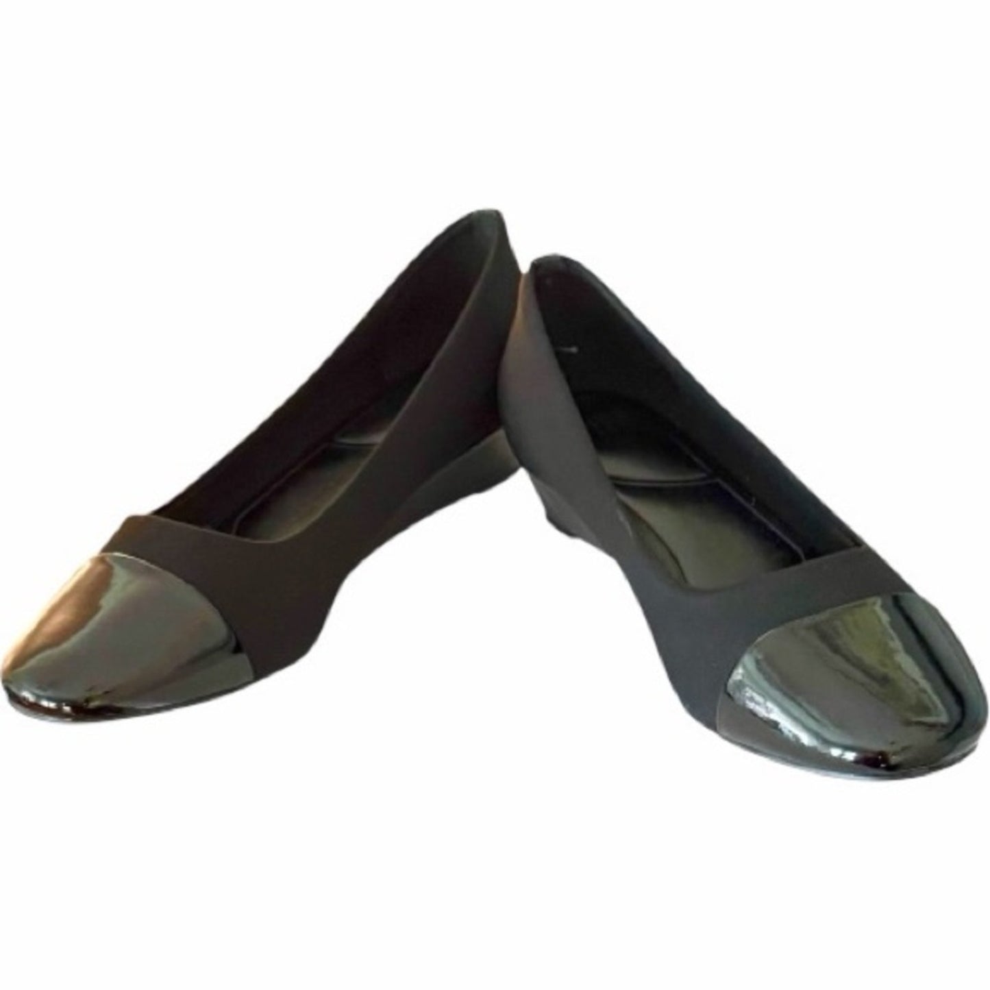 Jones New York Junelle Black Cap Toe Wedge Flats 7.5M NEW IN BOX